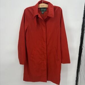 Ralph Lauren Red Womens Button Up Trench Coat Jacket Women's Size Medium See Dis